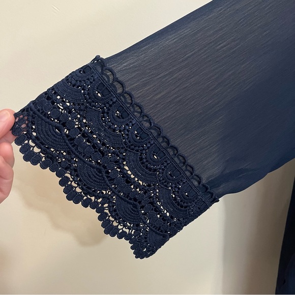 CJ Banks Navy Blue Sheer Open Cardigan Lace Crochet Trim - Picture 4 of 12